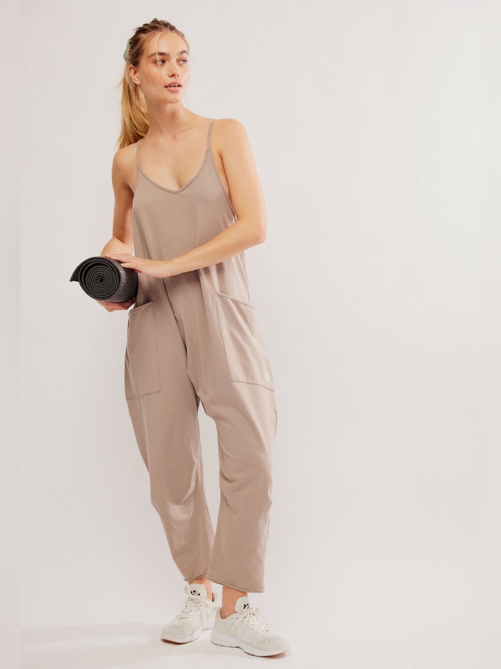 Free People Movement Oversized Harem Jumpsuit Romper Taupe Beige Size L